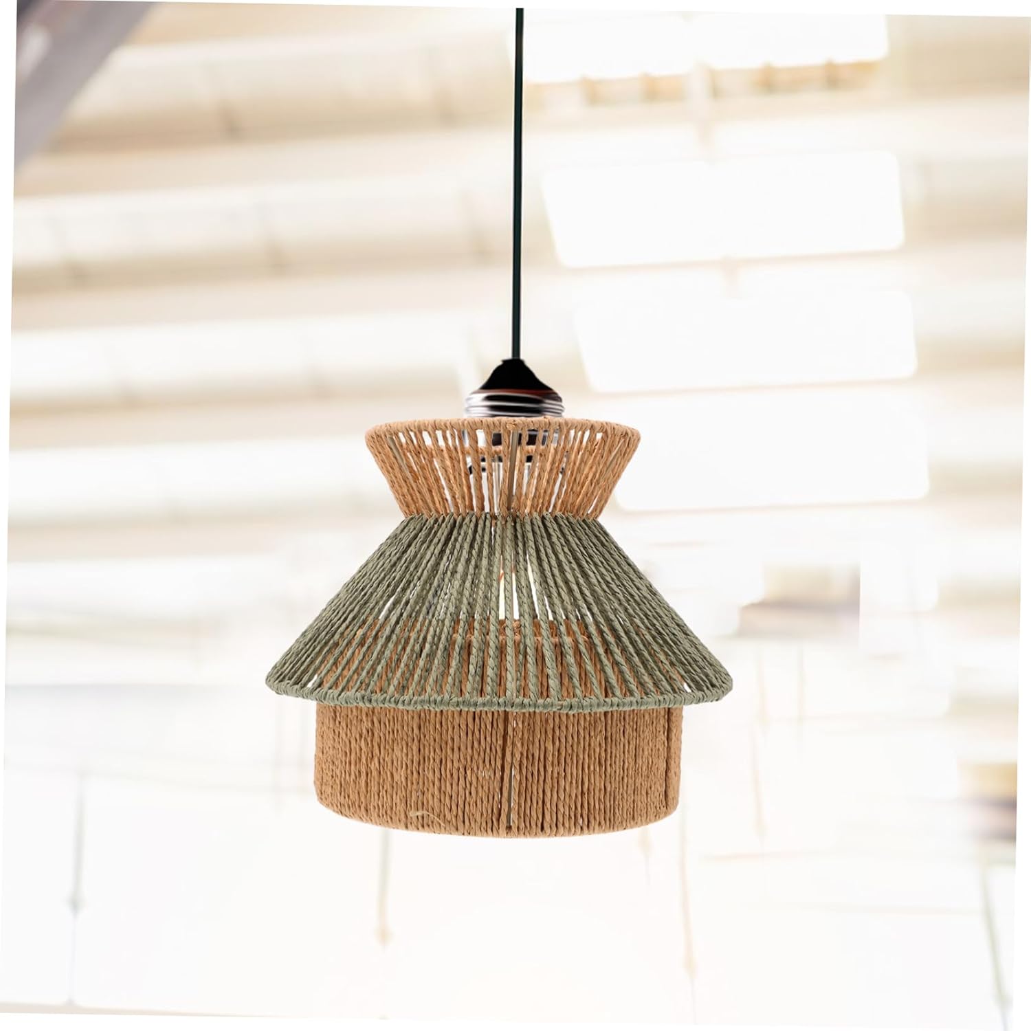 Rustic Faux Rattan Ceiling Light Cover Handwoven Pendant Lampshade for Decorative Lighting Ceiling Lamp Shade Replacement Vanity Light Shade