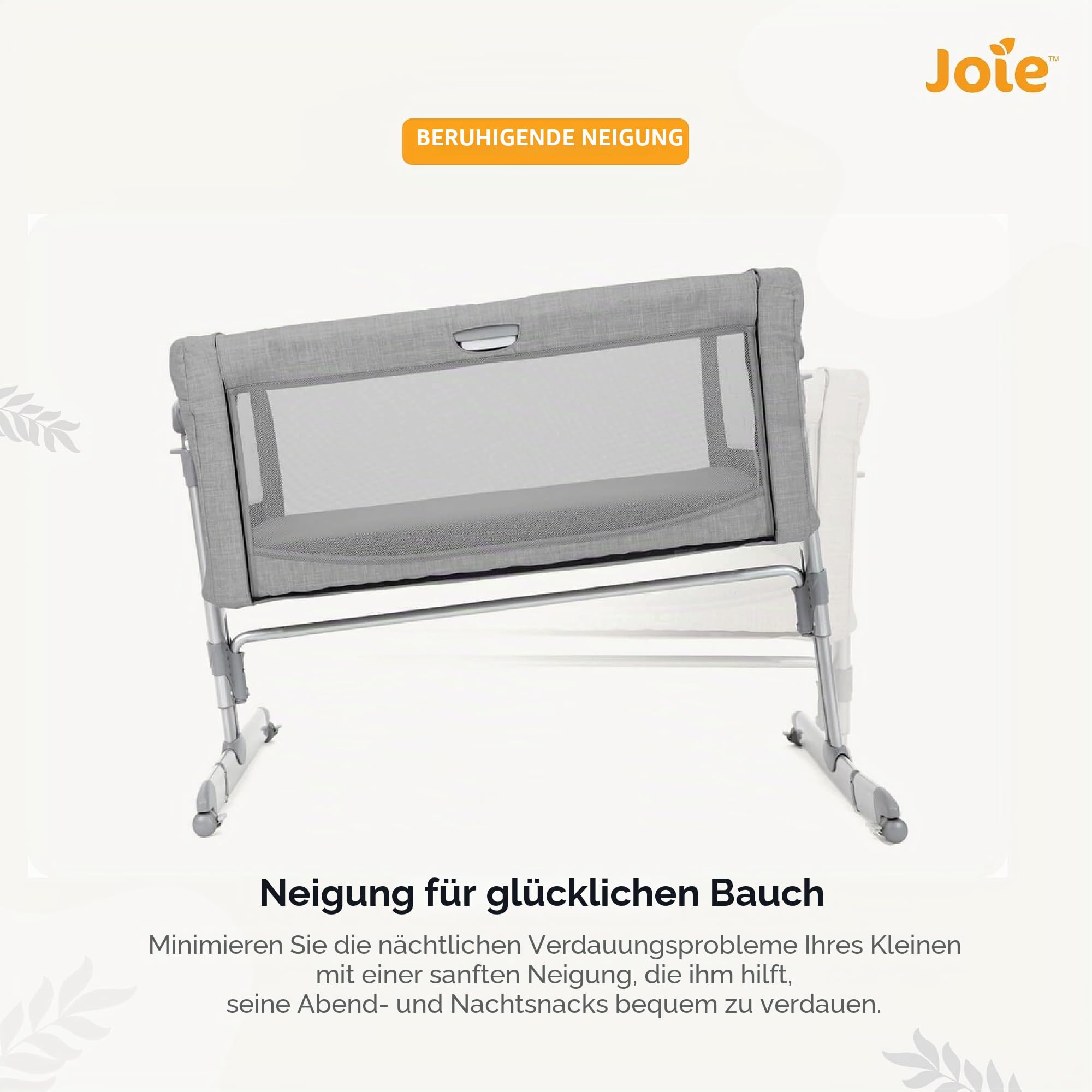 Joie roomie™ Glide Beistellbett, ab Geburt bis 6 Monate (0–9kg), Foggy Grey | Beistellbett und Wiege mit wiege funktion, Absenkbares Seitenteil, Neigung, höhenverstellbar und Tragetasche inklusive.