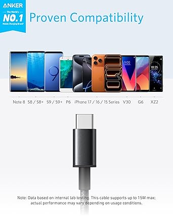 Anker Cable [2 Pack 6ft], USB A to USB C Cable for iPhone 17 Series,Samsung Galaxy S10 S10+, LG V30, Beats Fit Pro and More (Black).