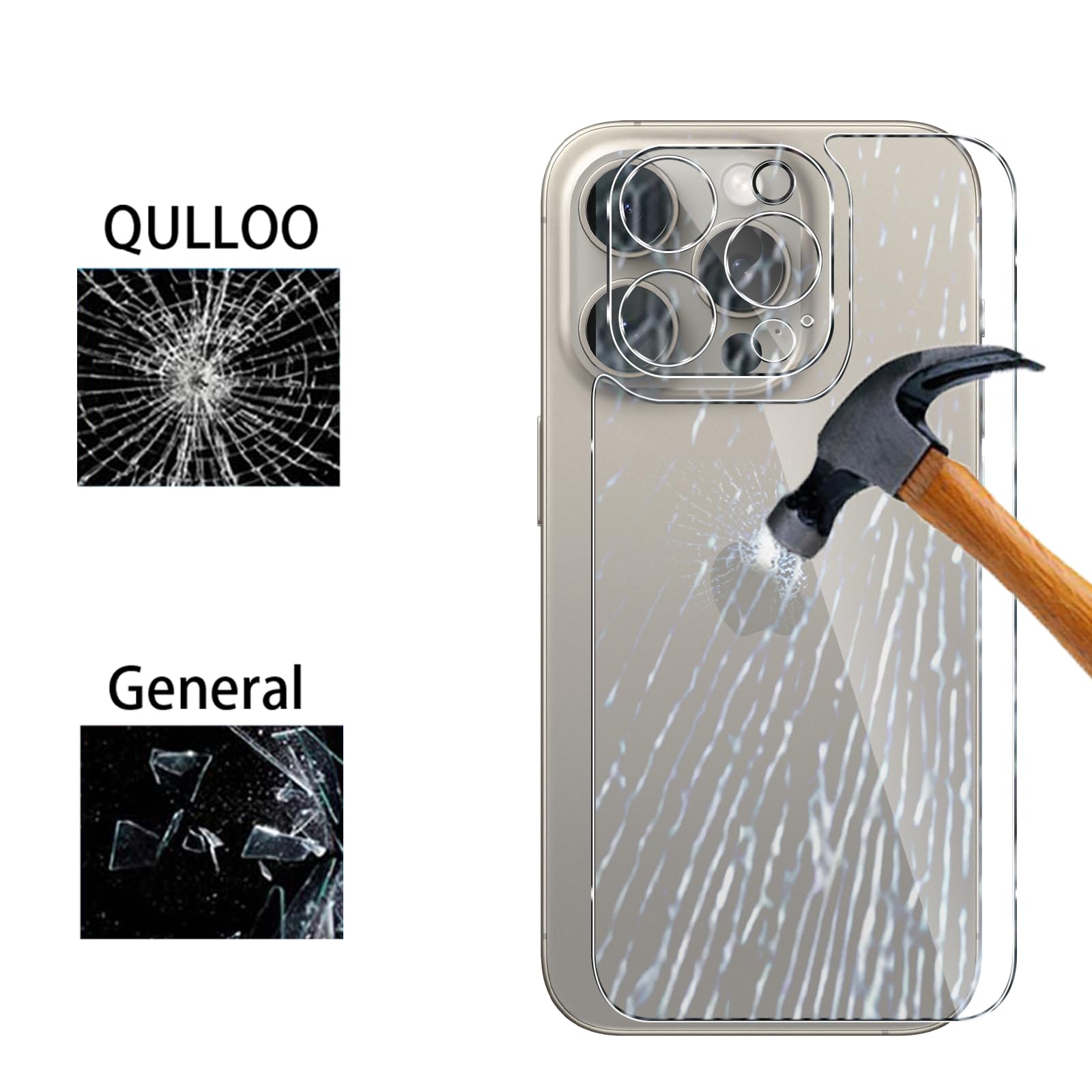 QULLOO Back Pellicola per iPhone 16 Pro 6.3 [2 Pezzi] + Pellicola Fotocamera [2 Pezzi], Pellicola Protettiva Full Coverage Anti-graffio Retro Posteriore Vetro Temperato