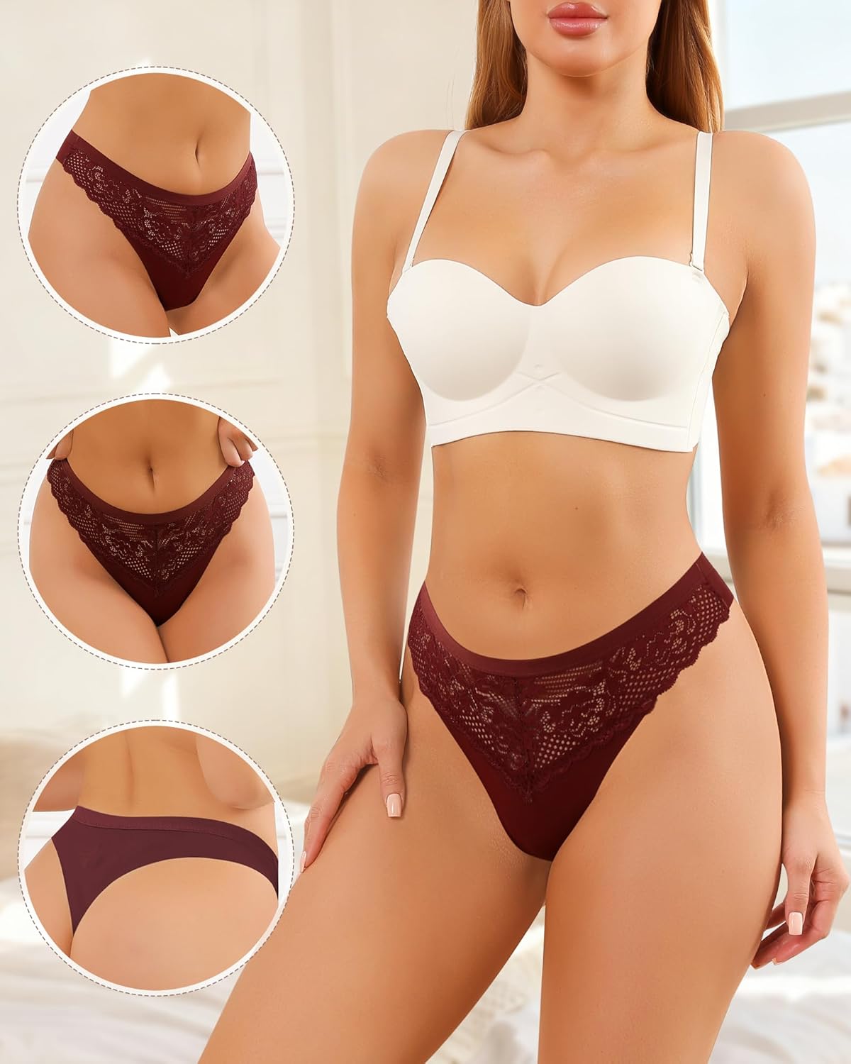 LEVAO Lace Thongs for Women Low Waisted Underwear No Show G-String Panties Multipacks S-XXL - Image 5