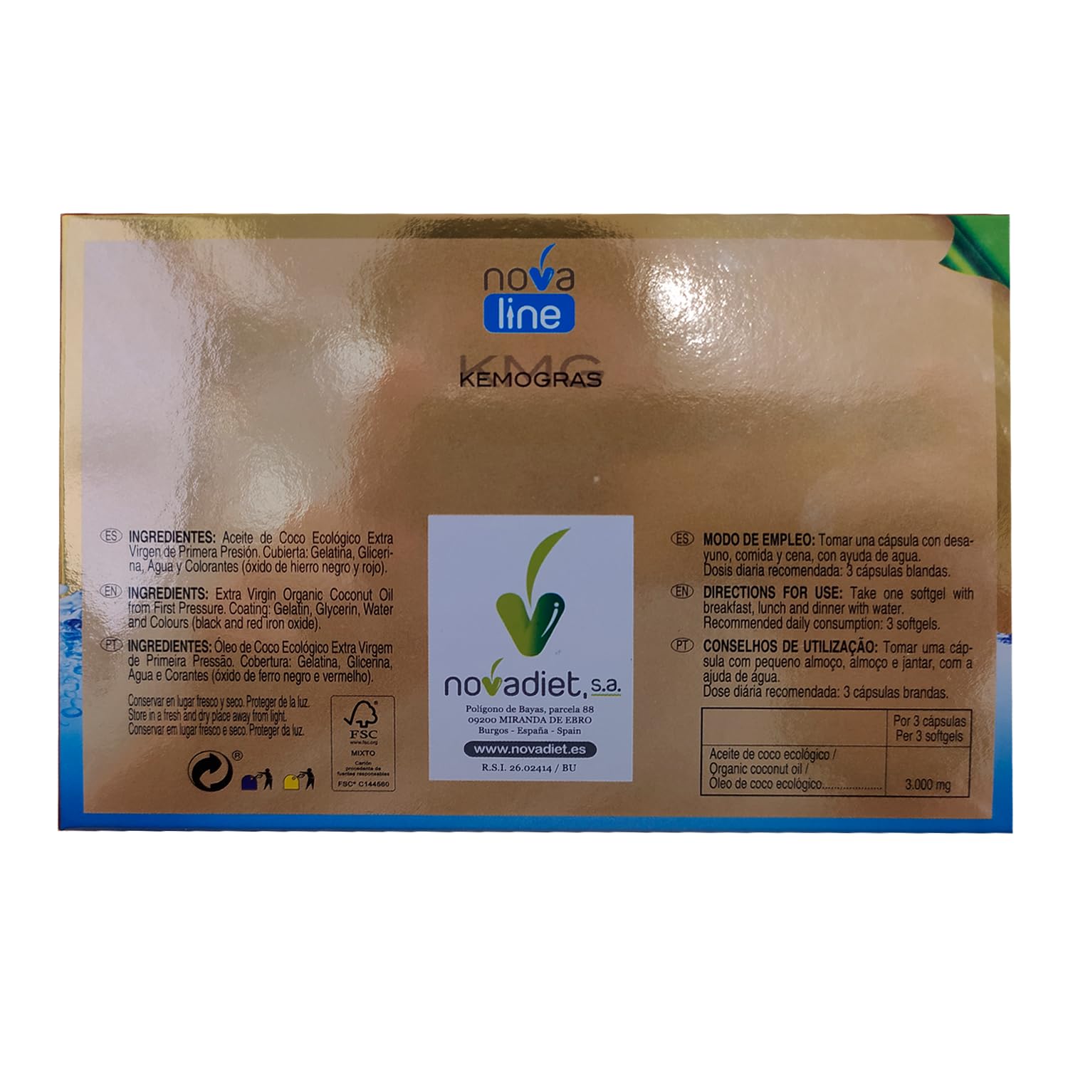 Novadiet KEMOGRAS COCO Aceite de Coco Extra Virgen Cápsulas 60