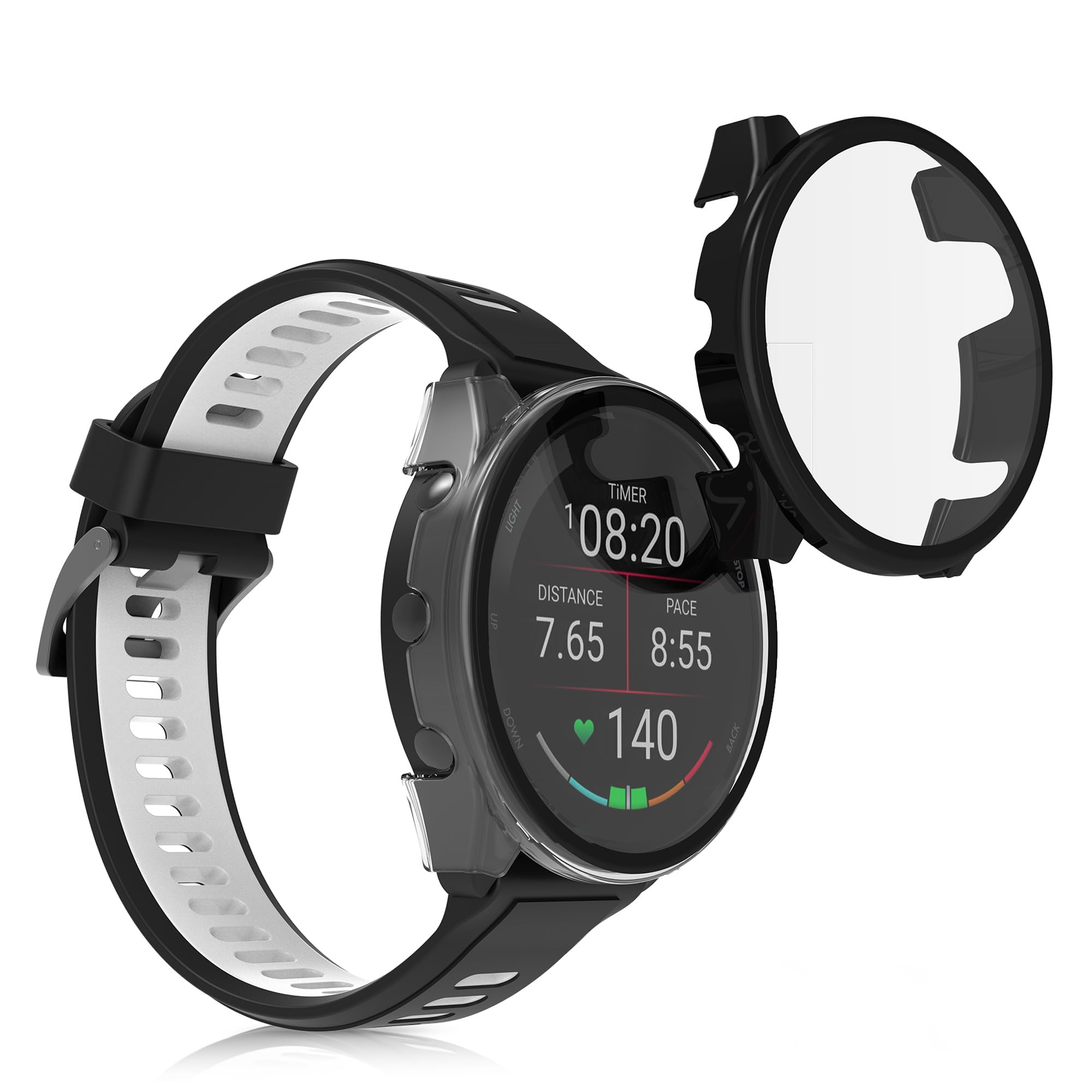 kwmobile 2 x etui kompatybilne z Garmin 18 mm Forerunner 265S - Fullbody Fitness Tracker Case zestaw ze szkła - czarne, przezroczyste