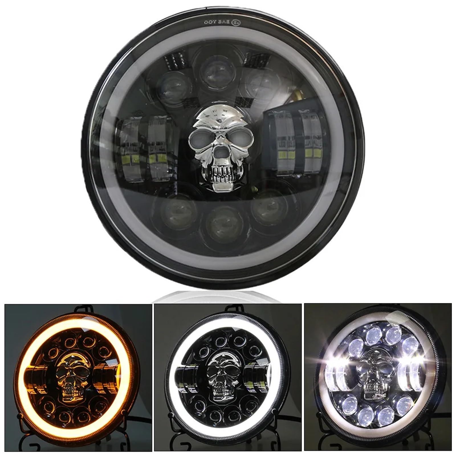 moto fari Faro anteriore a LED con teschio per moto HiLo Beam DRL ADATTO per Harley per Honda per Kawasaki per Yamaha