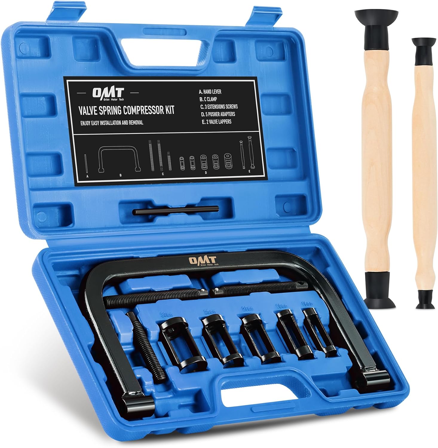 Orion Motor Tech Valve Spring Compressor, 10 Piece Spring Clamp Tool Kit with C Clamp, Collet Pusher Adapters, Extension Rods, and Lever for Car, Motorcycle, ATV, and Small Engine Repairs
