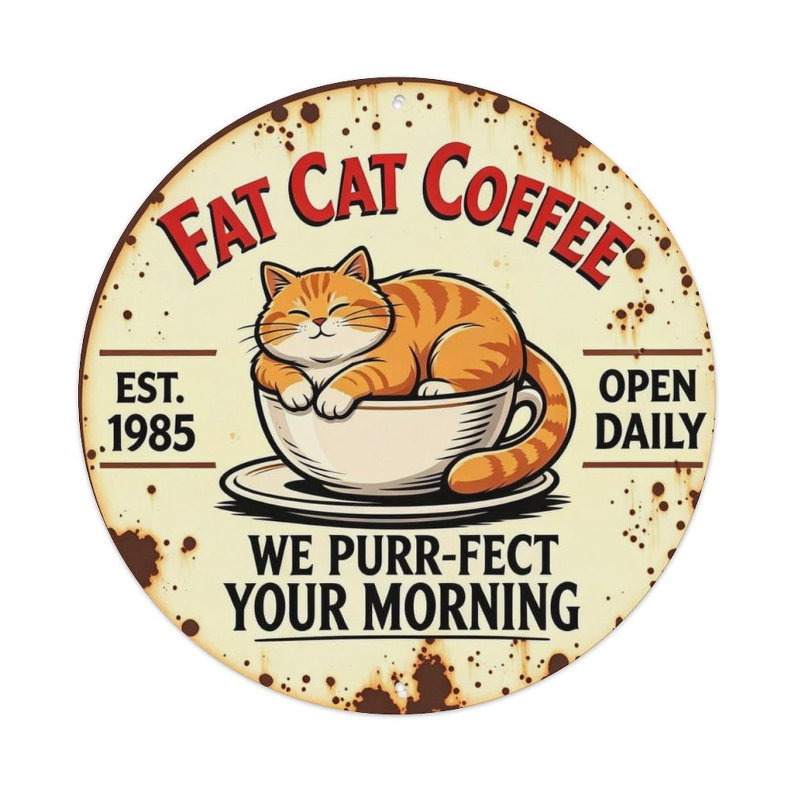 FAT CAT COFFEE Metal Tin Sign Plaque