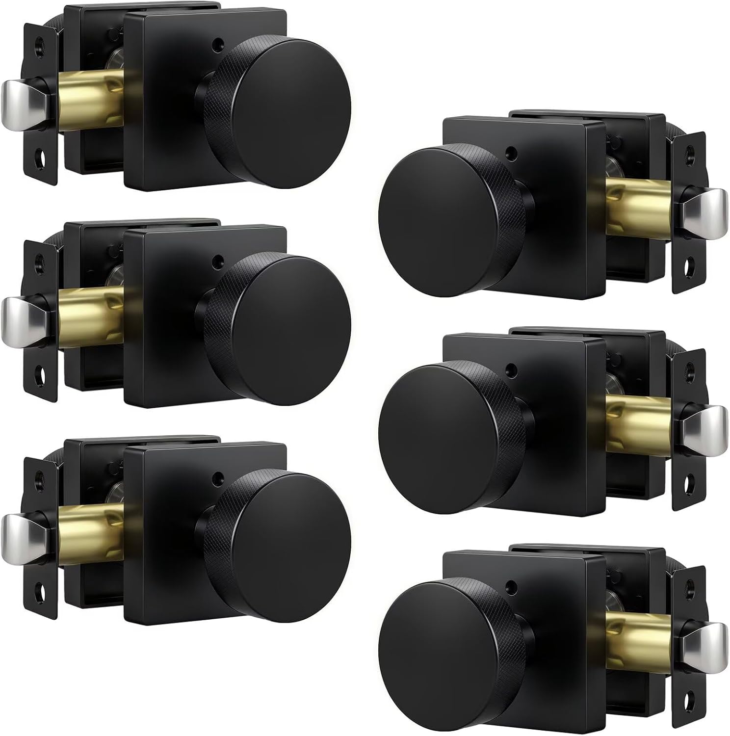 Knobonly 6 Pack Black Door Knobs for Bedroom and Bathroom, Privacy Door knobs Interior with Lock, Square Door Knobs Matte Black Door Handles Zinc Alloy