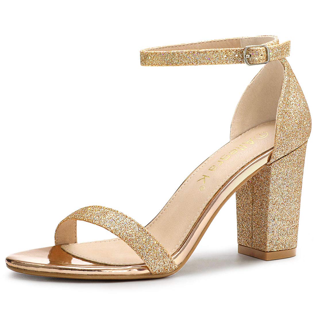 Allegra K Women's Glitter Ankle Strap Chunky Heels Sandals