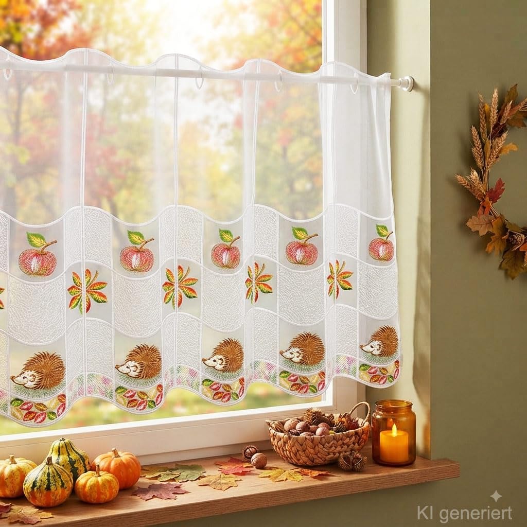 atelier alles-Spitze Kurzgardine Igel im Herbstlaub HxB 55x128 cm