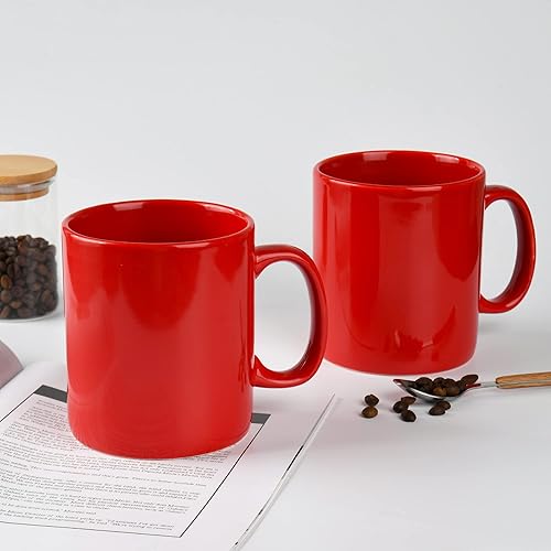 Miniatura 3 de Juego de 2 tazas de café de cerámica súper grandes de 30 oz (rojo)