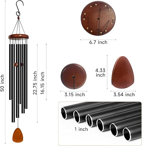 Vista 136 de Campanillas de viento grandes de aluminio de 37 pulgadas para crear un ambiente zen, adecuadas para exteriores, con atrapador de viento, adecuadas