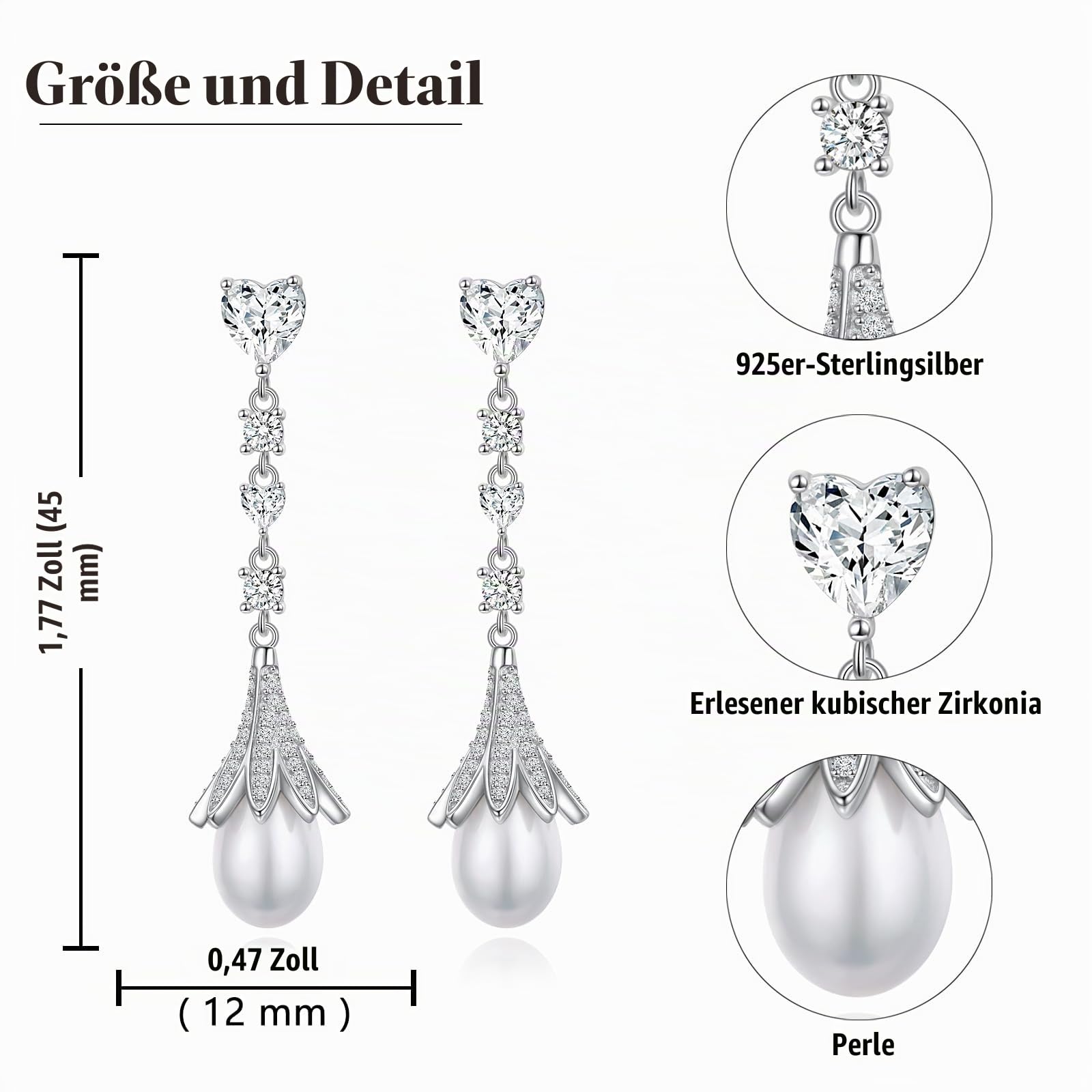 Silber Lilie Ohrringe S925 Sterling Silber Hochzeit Birdal Ohrringe für Bräute, Brautjungfern, Perle Kronleuchter Dangle Ohrhänger für Frauen Prom
