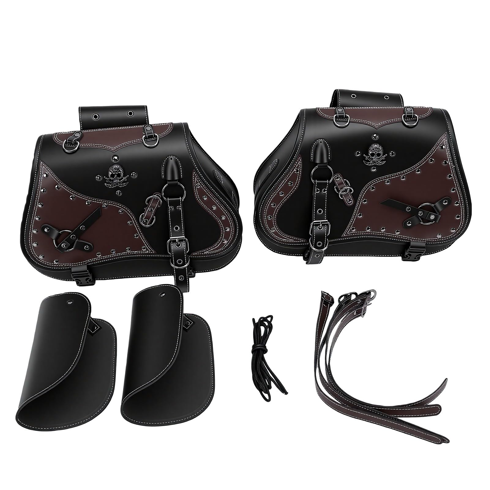 Yctze Uniwersalne Sakwy Motocyklowe 30L PU Skórzane Torby Boczne z klamrą w Kształcie ćwieków do Większości Motocykli Iron Shadow Vulcan
