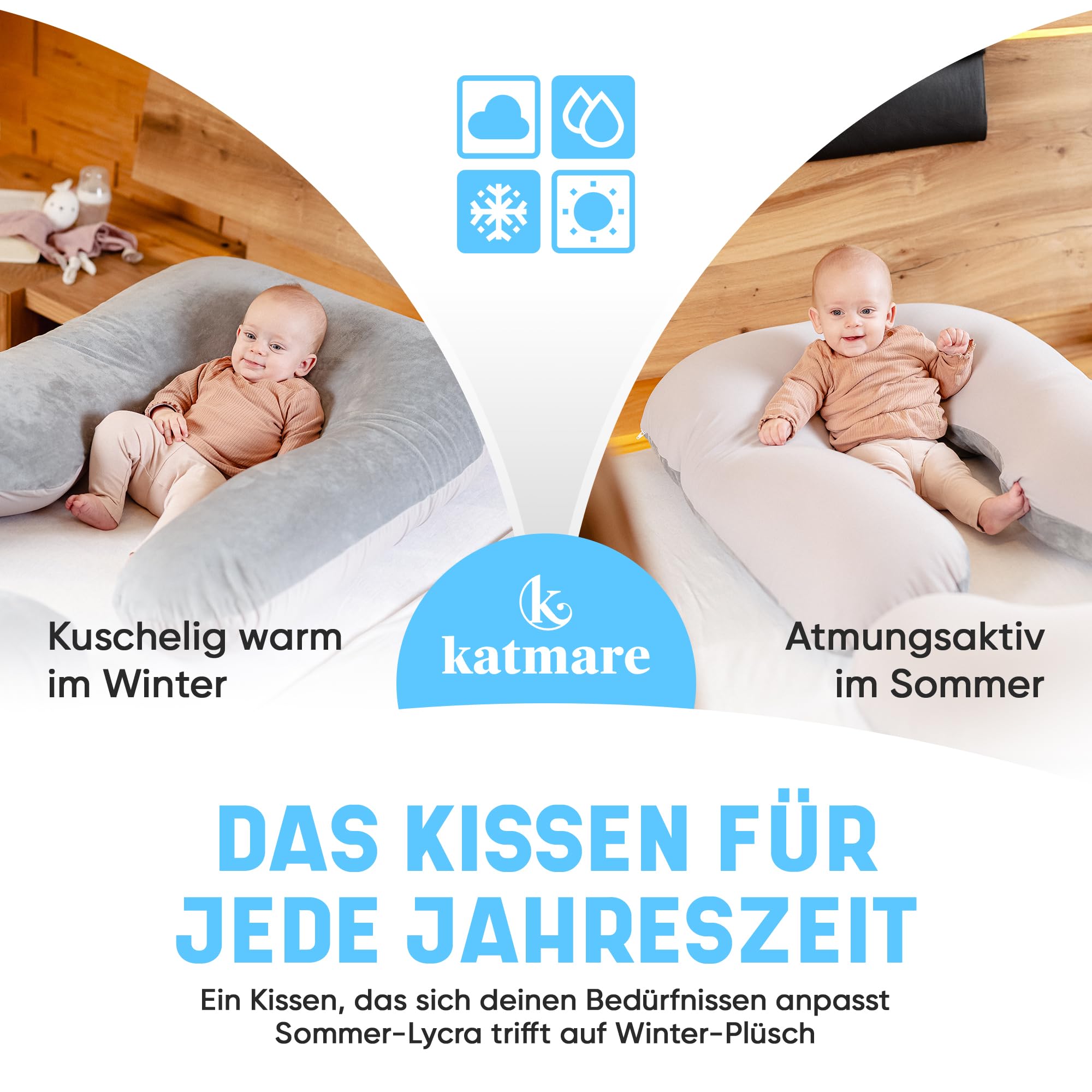 Seitenschläferkissen Schlafkissen mit Bezug - Schwangerschaftskissen bequemes Stillkissen XXL Mikroperlen waschbar | Winter- und Sommerseite Seitenschläfer Kissen | Füllmenge individuell anpassbar