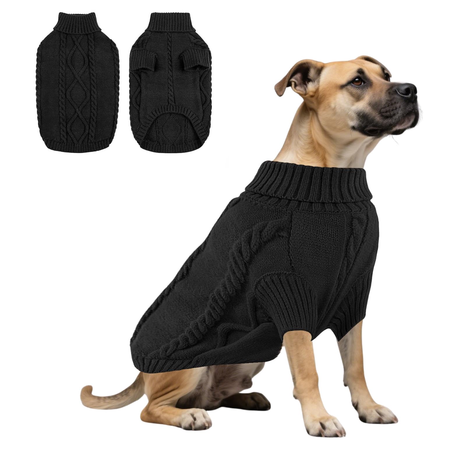 Dog Knitted Sweatshirt,Dog Winter Warm Jumpers Turtleneck Knitwear Cold Weather Puppy Vest Clothes for Cat Puppy Small Medium Large Dogs_2XL(Black)