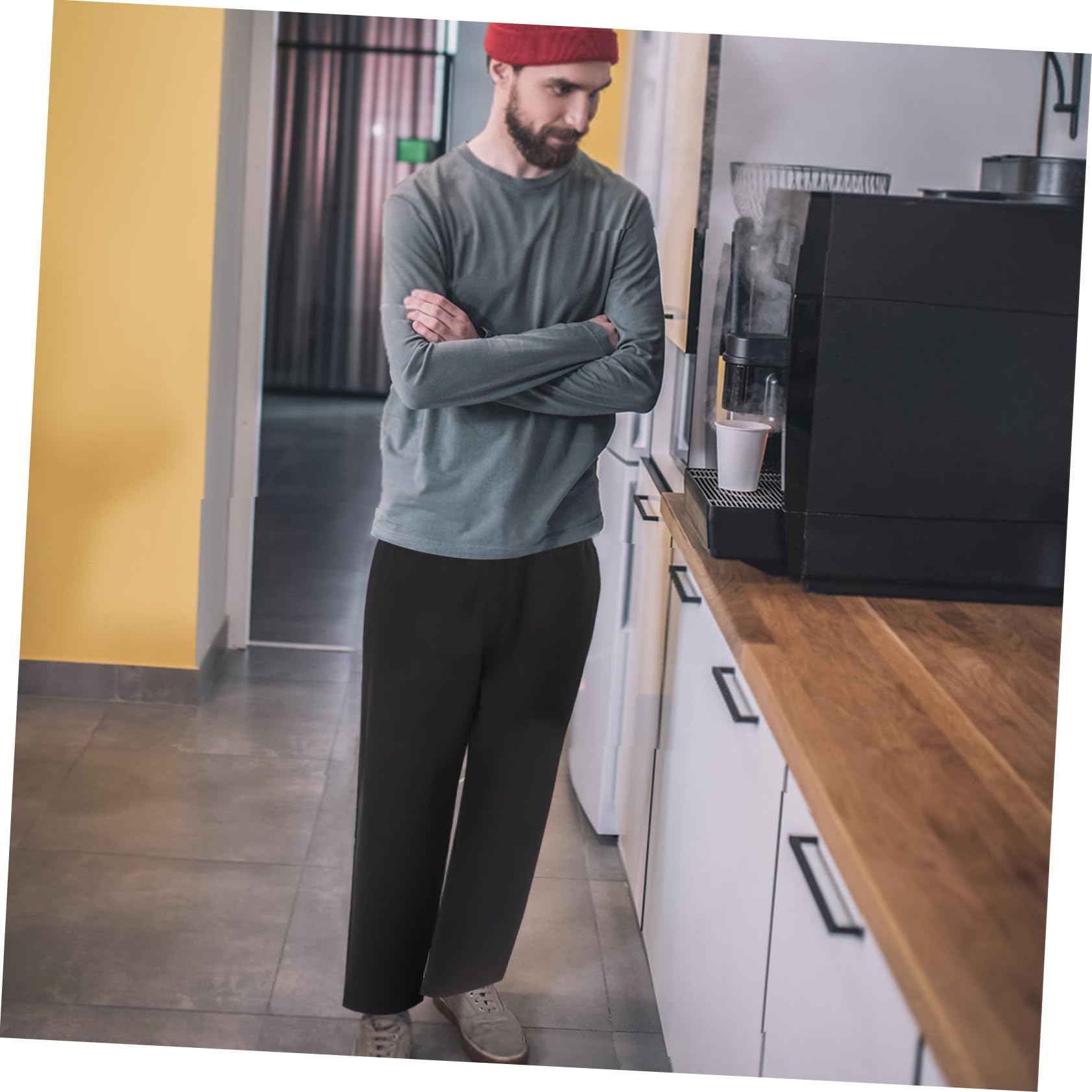 Atmungsaktive Kochhose Herren Elastischer Langlebige Baumwolle Öl und Fleckenresistent Schwarze Küchenhose für Restaurant Hotel