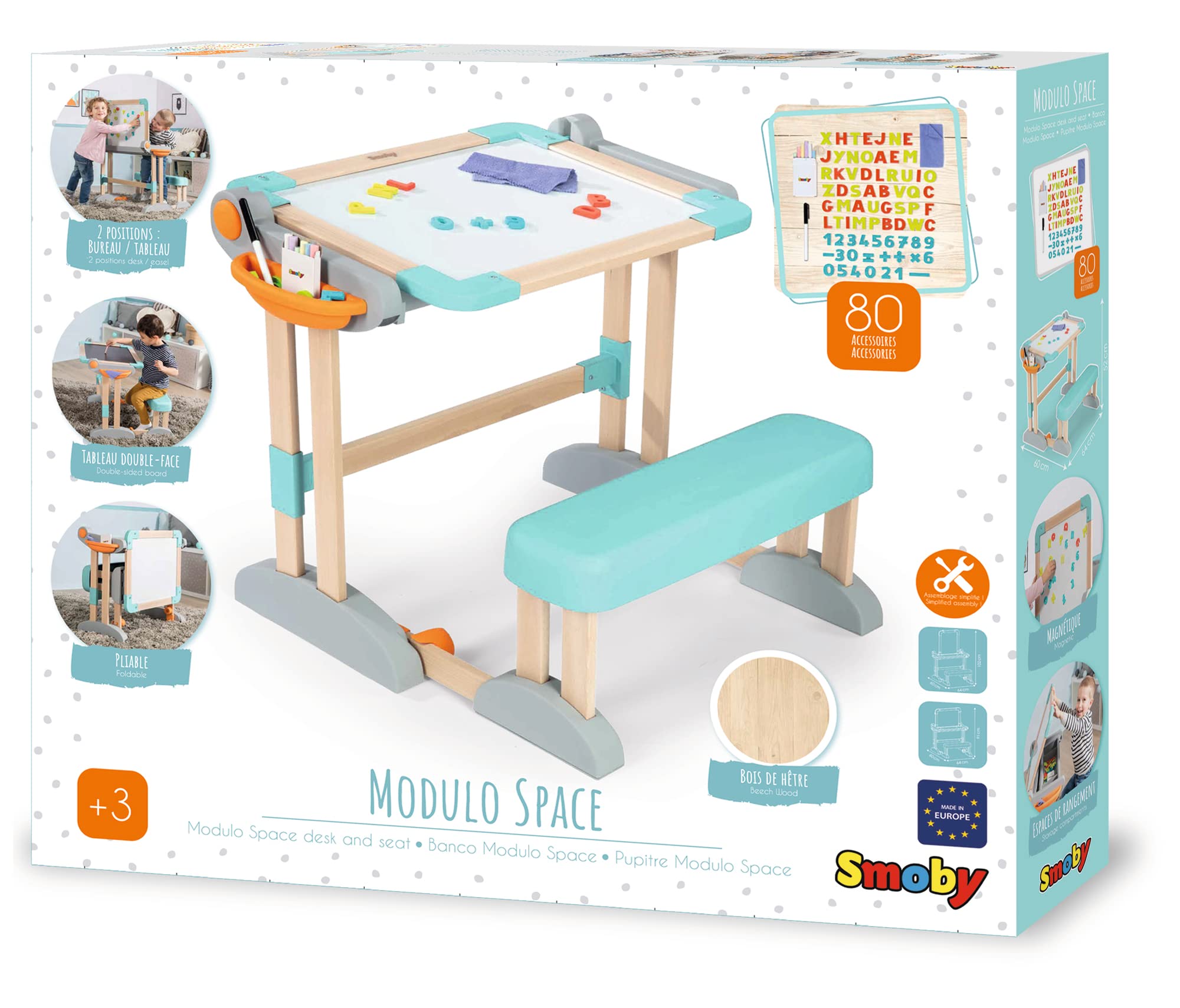 Smoby - Banco Scuola Modulo Space, 7600420301, + 3 Anni, in Legno, Pieghevole