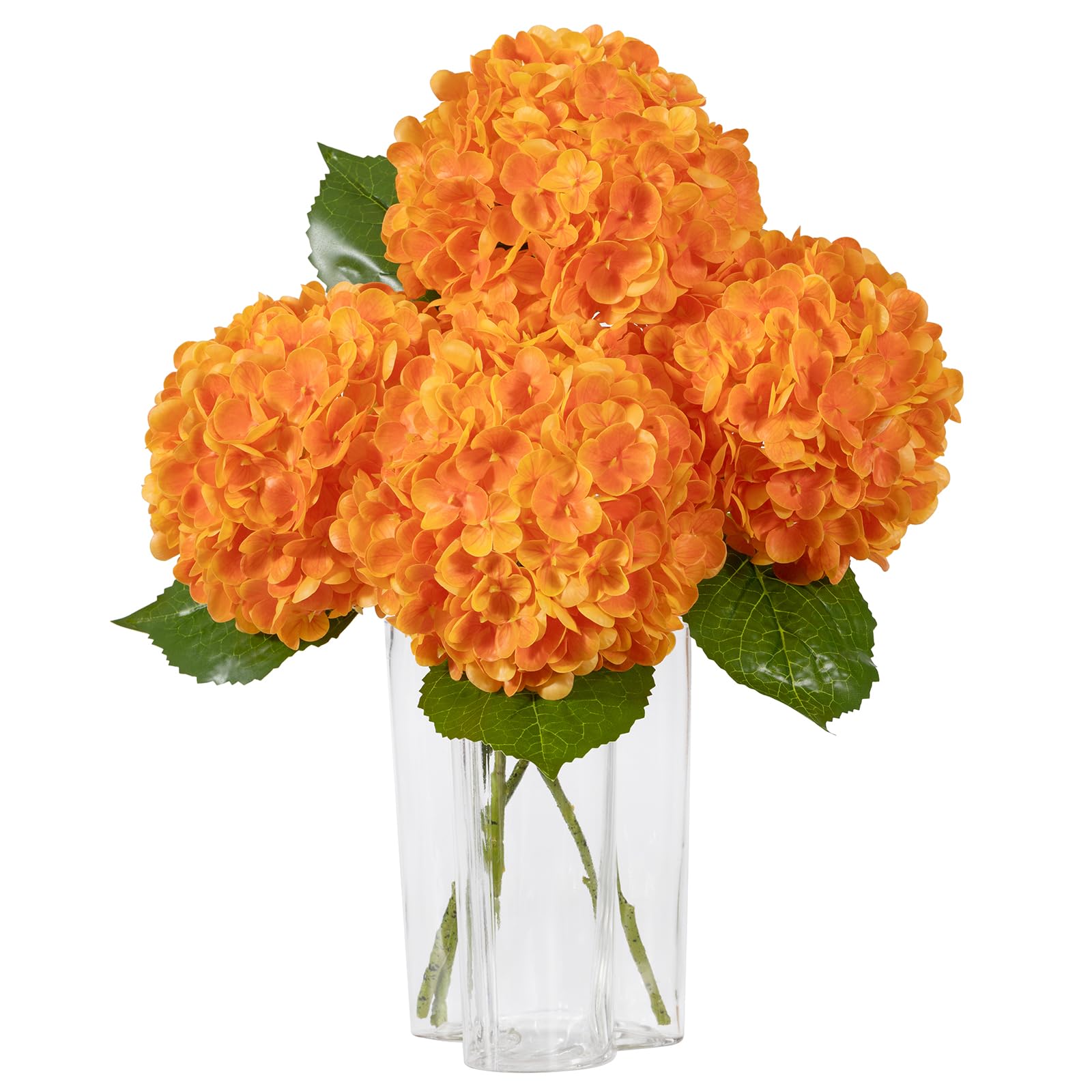 DuHouse 3Pcs Large Hydrangea Artificial Flowers, 50cm Latex Real Touch Hydrangeas Lifelike Hydrangea Flower for Home Wedding Bouquets Centerpieces Party Living Room Decoration(Orange)
