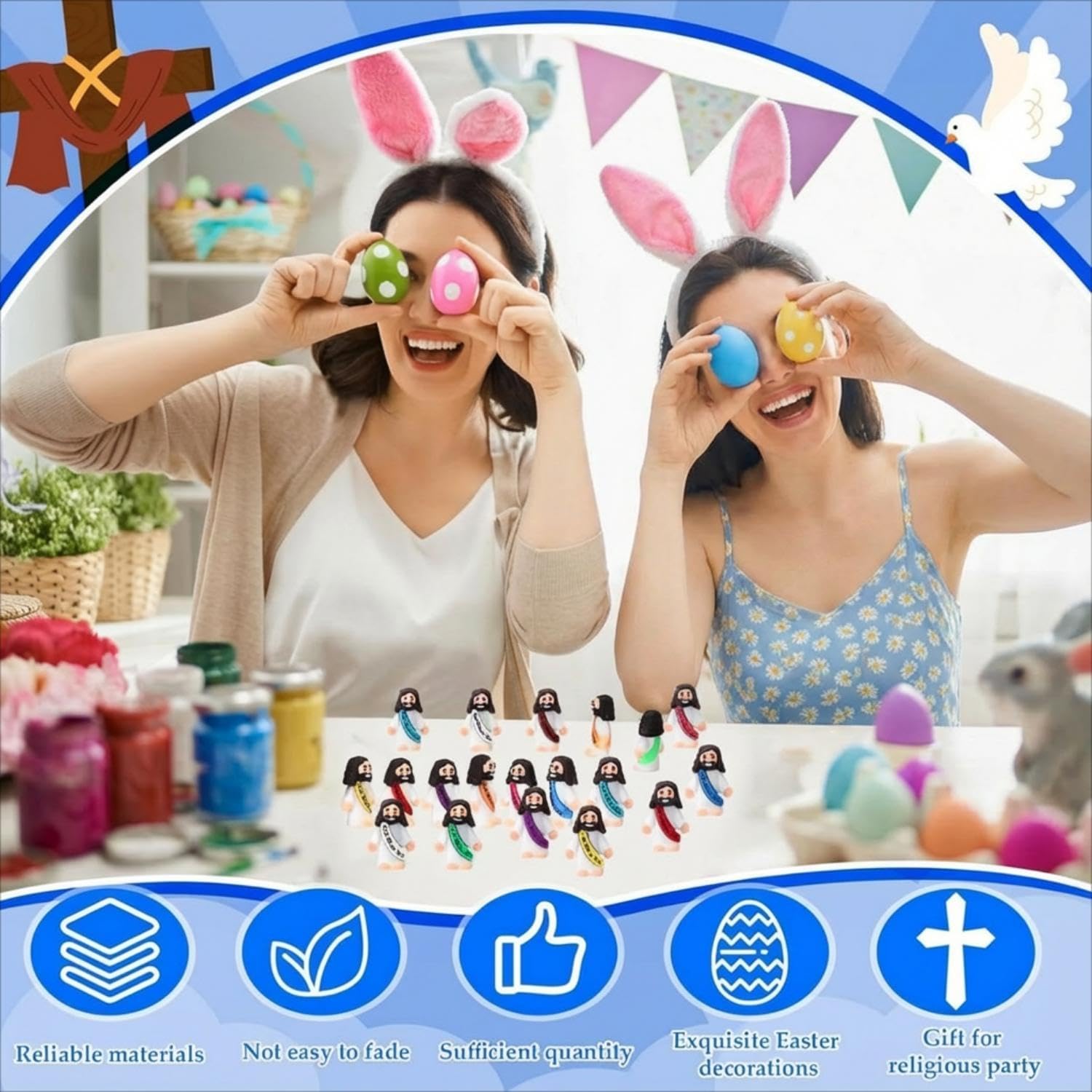 Bememo 50 Pcs Little Jesus Figurines God Bless You Small Rubber Jesus Toys Doll Easter Egg Stuffer Religious Prefilled Craft for Baptism Sunday School(Multicolor) - Image 6