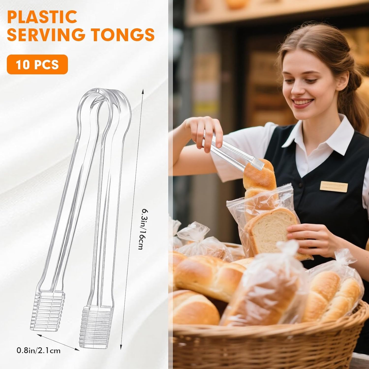 10 pinze da servizio in plastica per buffet, pinze da cucina, in plastica usa e getta per buffet, feste alimentari, gelati, antipasti, insalate, catering