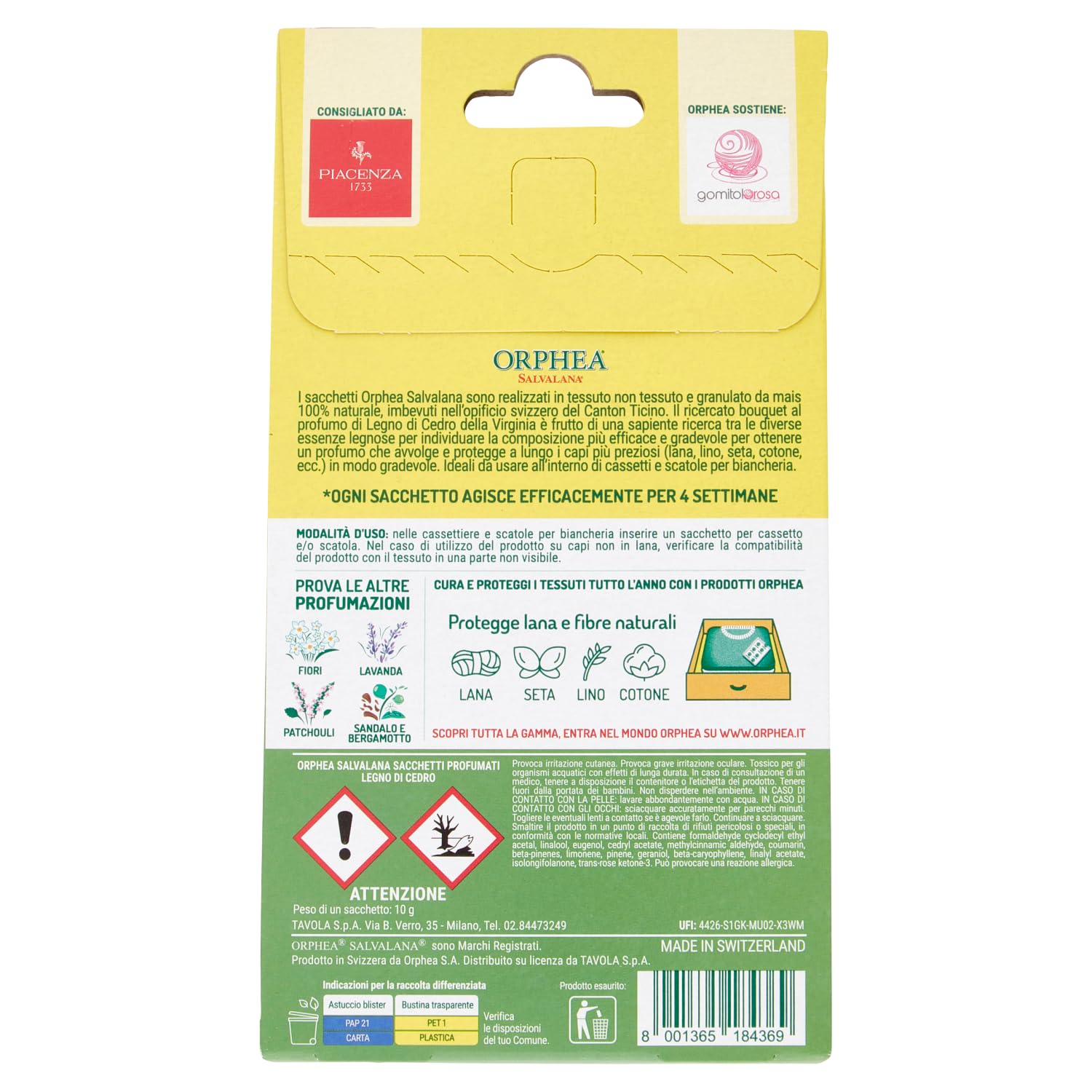 Orphea Salvalana, Sacs pour Tiroirs et Armoires pour Laine et Vêtements Toute la Saison Parfum en Bois de Cèdre, 3 Sacs en Papier de Chanvre