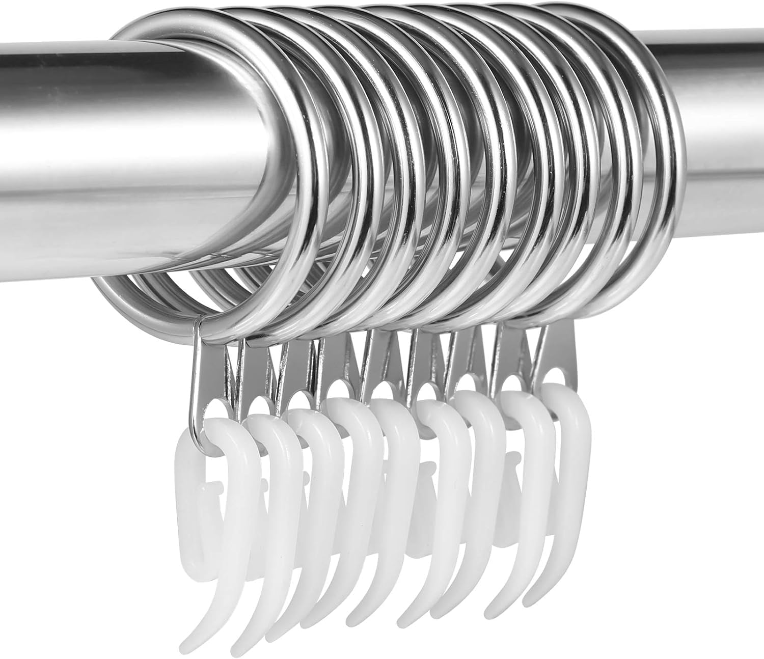 Metal Curtain Rings 40mm Drapery Pole Ring Set with Plastic Hooks for Pinch Pencil Pleat Window Curtains Heavy Duty Smooth Gliding Silver Hanging Eyelet Ring Loops for Voile Nets 48 Pack