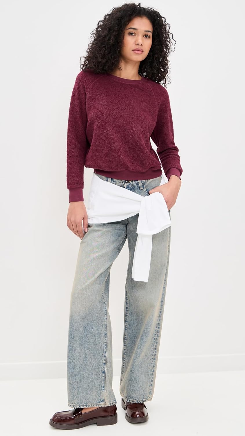 perfectwhitetee Women's Ziggy Inside Out Fleece Shrunken Crew Neck Sweatshirt - Image 3