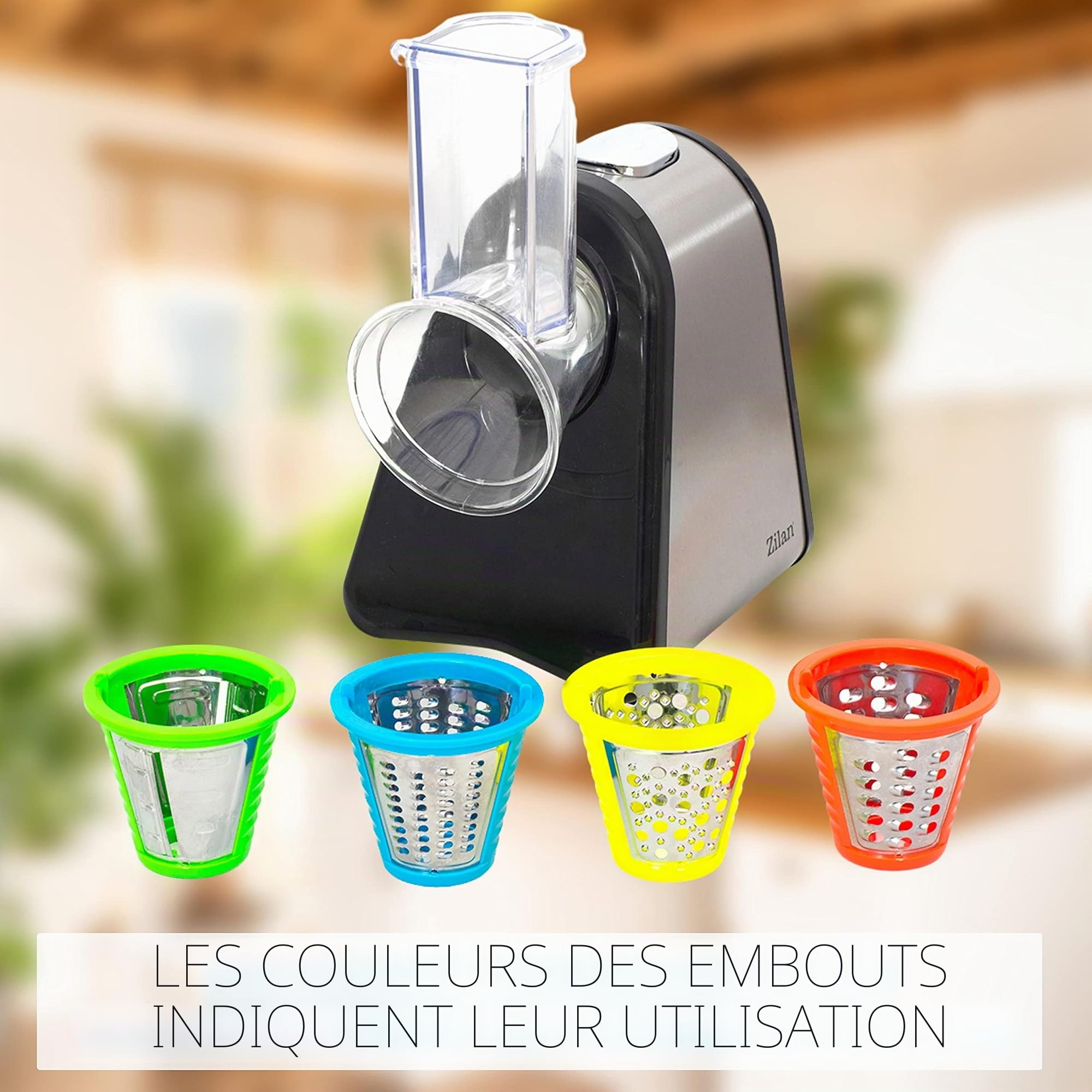 Râpe de cuisine électrique | 200 W | 4 embouts | tambours en acier inoxydable | mandoline électrique robot de cuisine râpe multifonction | râpe électrique |