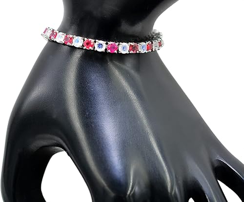Miniatura 5 de Pulsera de tenis de 0.157 in de corte redondo con rubí natural y piedra lunar arco iris, piedra natal de julio, joyería de compromiso y boda, regalo