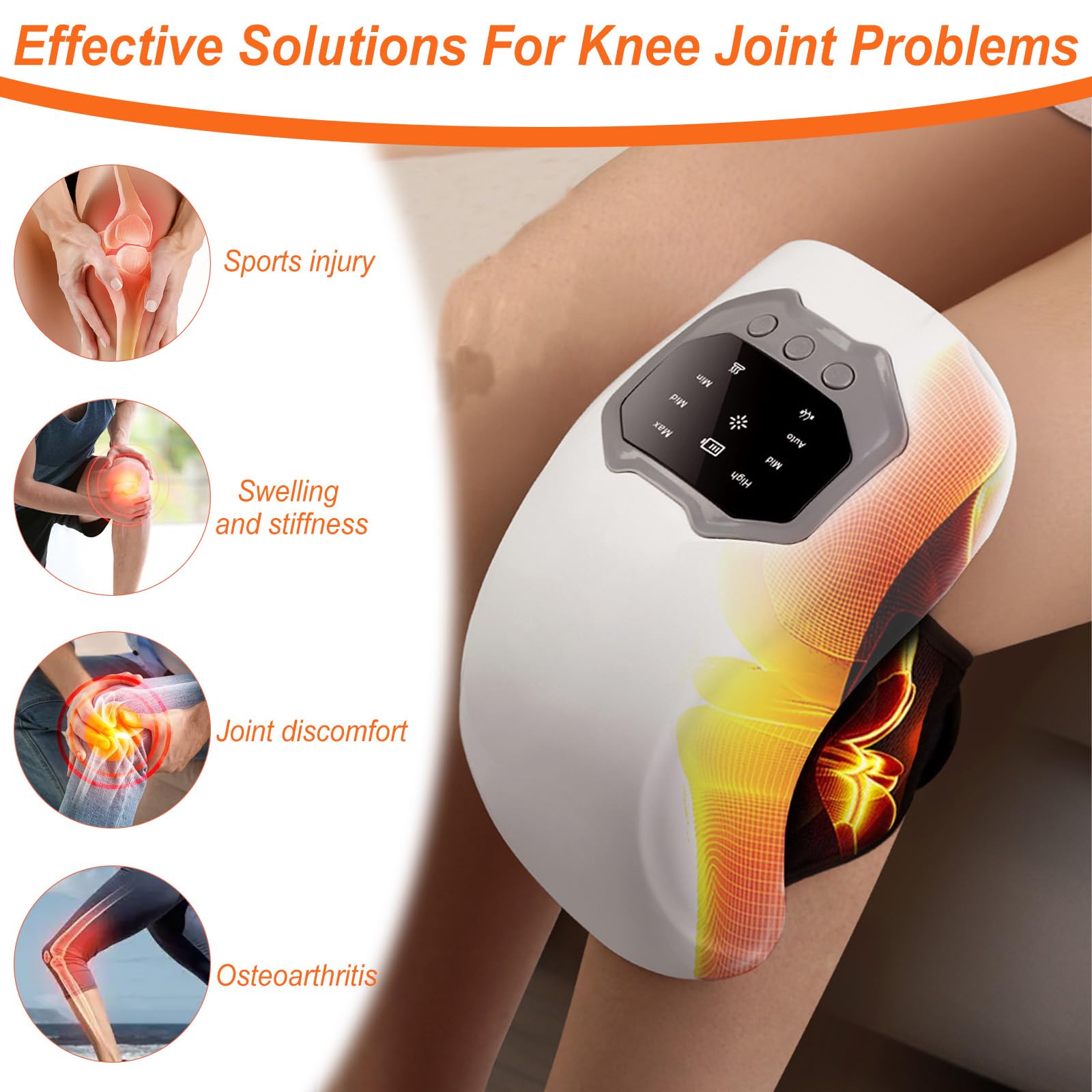 Dispositivo de masaje inalámbrico de rodilla, recargable, con calefacción de luz roja, bandas de rodilla de 48 cm de largo, pantalla LED, masajeador inalámbrico para rodillas relajadas