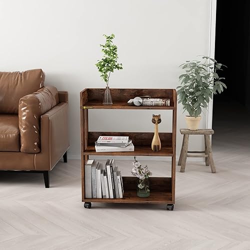 Miniatura 9 de Estantería abierta de 3 niveles, estantes pequeños de almacenamiento con ruedas universales, estantes de pie móviles, estante de almacenamiento de