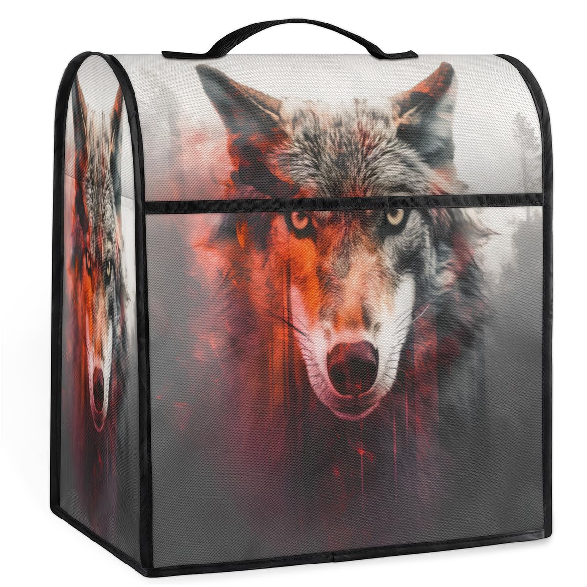 Coffee Maker Cover Wolf Head Kitchen Appliance Covers Small Appliance Covers Blender Cover Juicer Cover Dust Covers for Kitchen Appliances with Top Handle and Pockets,Washable,C278