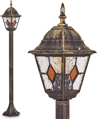 Lampada Da Esterno Antibes Stile Antico – Altezza 110 Cm, Alluminio, Vetro, IP44, Attacco E27 – Per Giardino