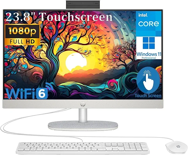 HP 24 Touchscreen All-in-One Desktop Computer for Home and School, Intel Processor (Beat i3-1110G4), 23.8" FHD Display, 32GB DDR4 RAM, 1TB PCIe SSD, WiFi 6, Bluetooth, Business AIO, Windows 11 Pro