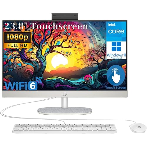 HP 24 Touchscreen All-in-One Desktop Computer for Home and School, Intel Processor (Beat i3-1110G4), 23.8" FHD Display, 32GB DDR4 RAM, 1TB PCIe SSD, WiFi 6, Bluetooth, Business AIO, Windows 11 Pro