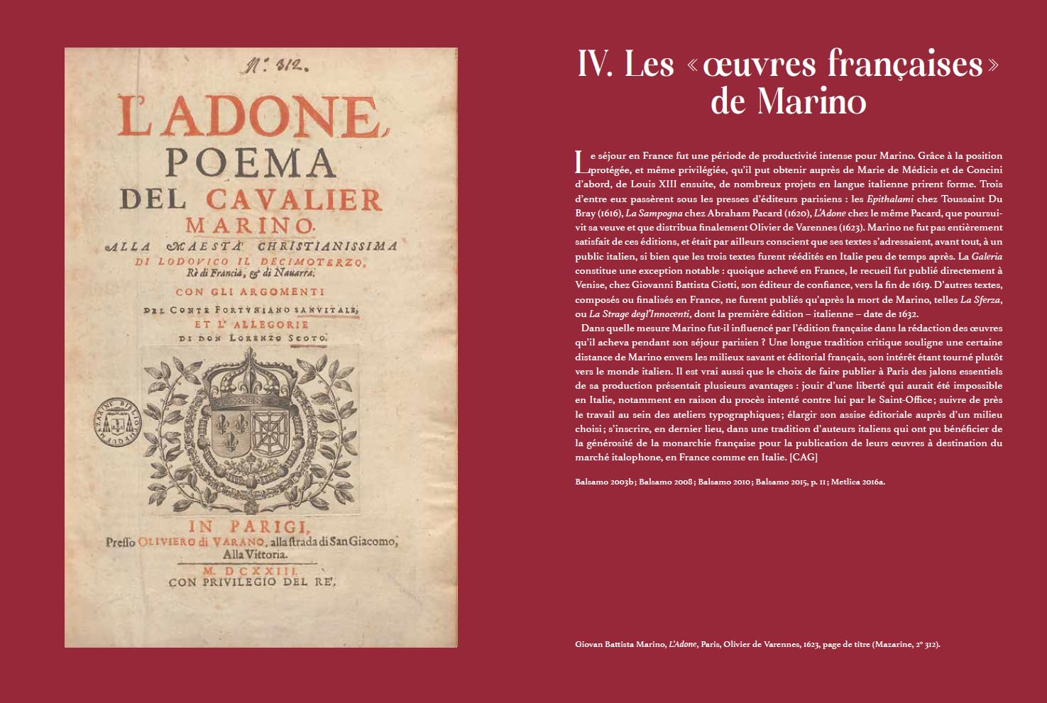 Giovan Battista Marino (1596-1625) Un poète italien à la cour de France