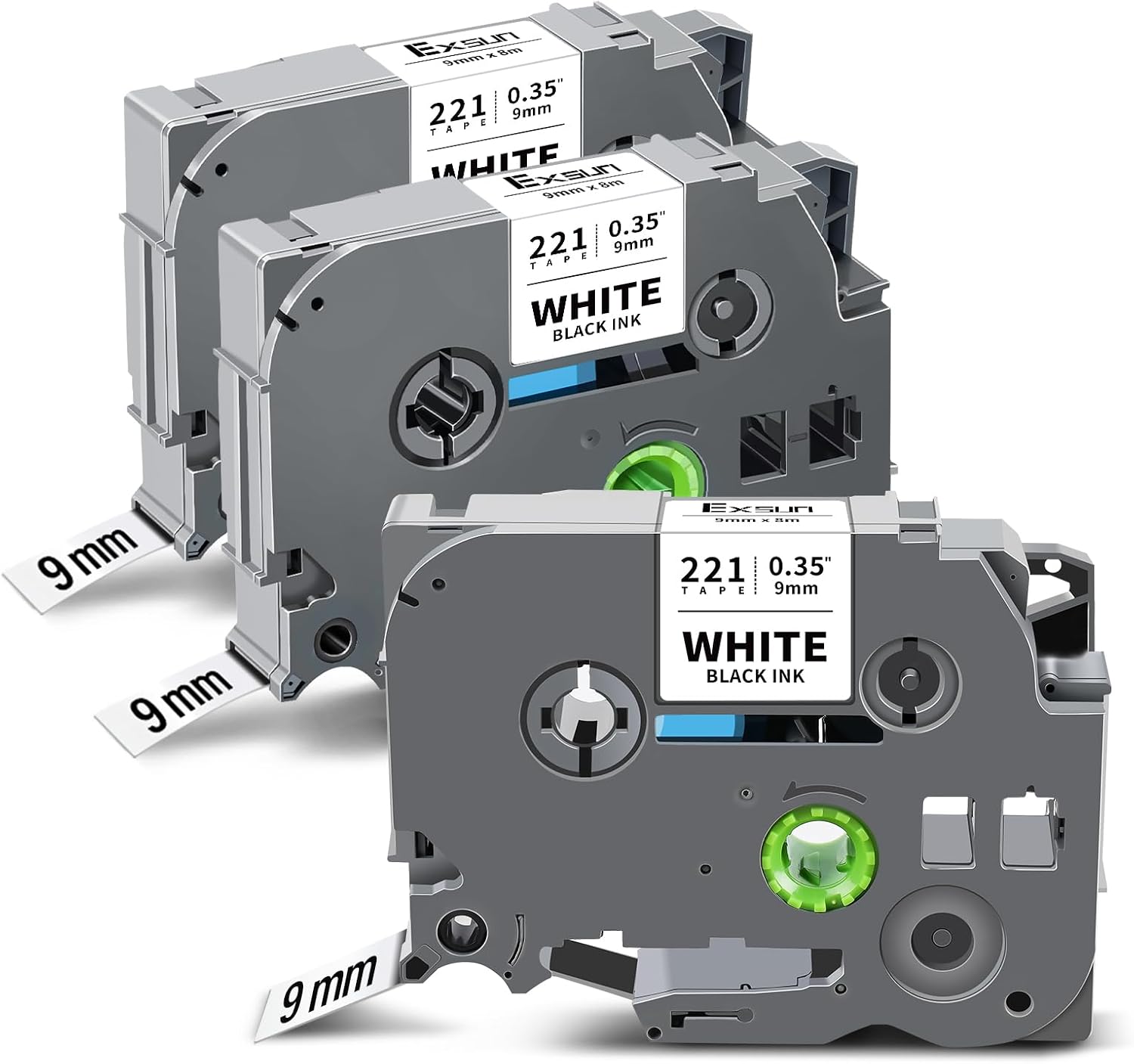 3 Pack Compatible 9 mm Label Tape Replacement for Brother TZe-221 TZe221 TZ-221 TZ Tape for PT-H105 PT-H107B PT-H100LB 1000 PT-D210VP D600VP D400 PT-E100 P700 PT-H100 PTR P750W Black on White