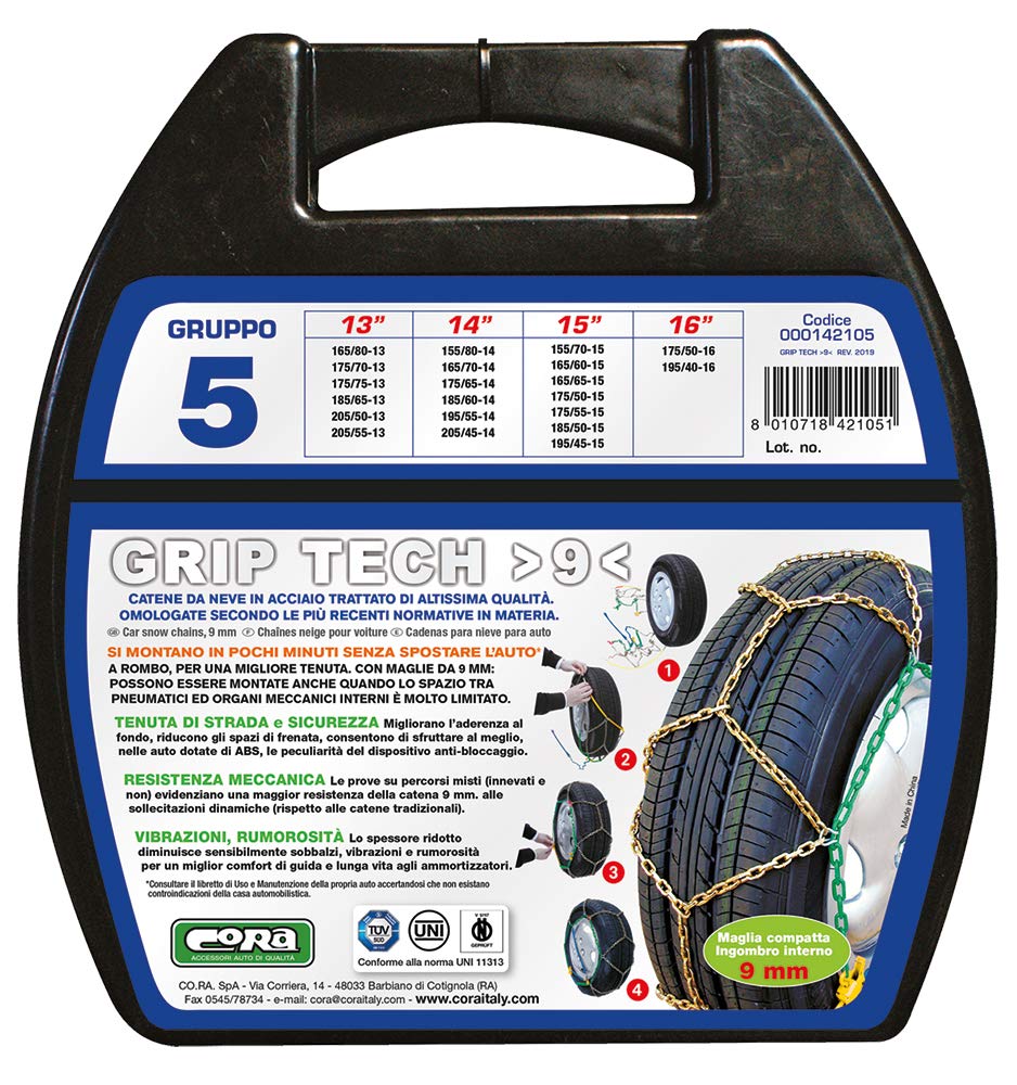 Cora 000142105 łańcuchy śniegowe do samochodu Grip Tech, 9 mm, grupa 5, zestaw 2 sztuk