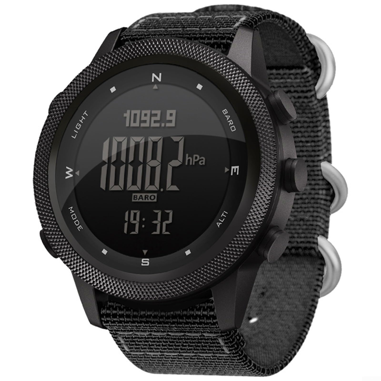 North AP46 - Reloj digital táctico para hombre: metal para brújula, podómetro, termómetro, retroiluminación EL, impermeable, para senderismo al aire libre, color negro