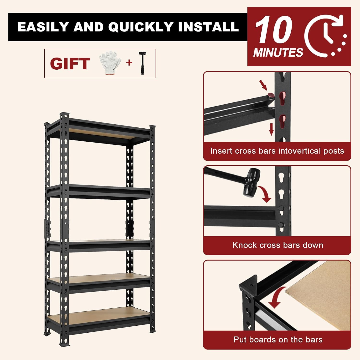 5 Tier Heavy Duty Garage Storage Shelving: Adjustable Metal Utility Shelving Rack for Basement, Pantry, Closet, Garage Storage Organization - 2,000lb Capacity (59"x28"x12")