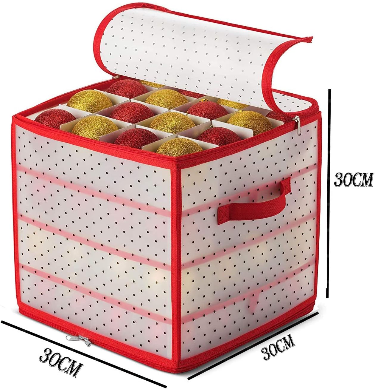 DIYCAM Christmas Ornament Storage Box Holiday Decoration Organizer, Christmas Ball Accessories Holder with Adjustable Dividers Zipper Closure