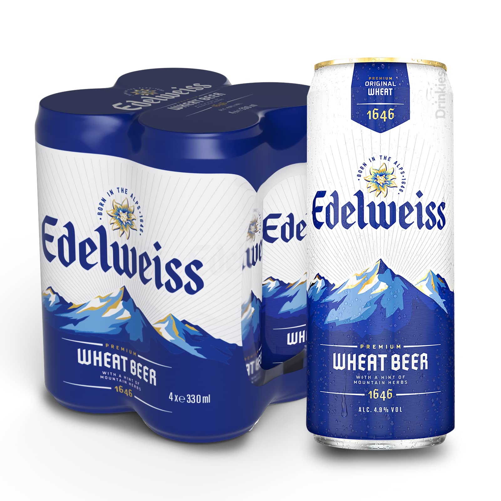 Edelweiss Weissbier Wheat Beer Can 330ml (Pack of 4)