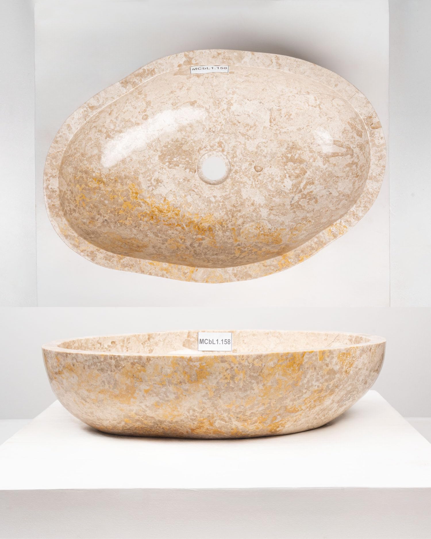 Marmor Aufsatz Waschbecken Erosi 60 cm creme poliert Naturstein Bad Wohnfreuden