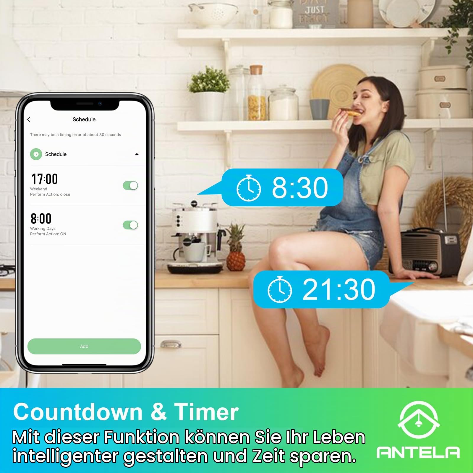 ANTELA Smart WLAN Steckdose mit Strommessung Elektrizitätsrechnung | Kompatibel mit Google Home und Alexa, Smart Life APP, 4er-Pack