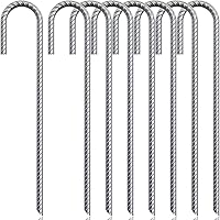 ASDFGHT J Hook Rebar Stakes 12 & 16 Inch Heavy Duty Ground Anchors for Chainlink Fences, Tents, Trampolines, Gardens