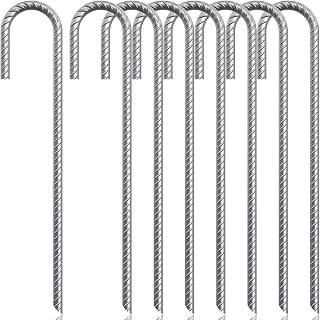 ASDFGHT J Hook Rebar Stakes 12 & 16 Inch Heavy Duty Ground Anchors for Chainlink Fences, Tents, Trampolines, Gardens
