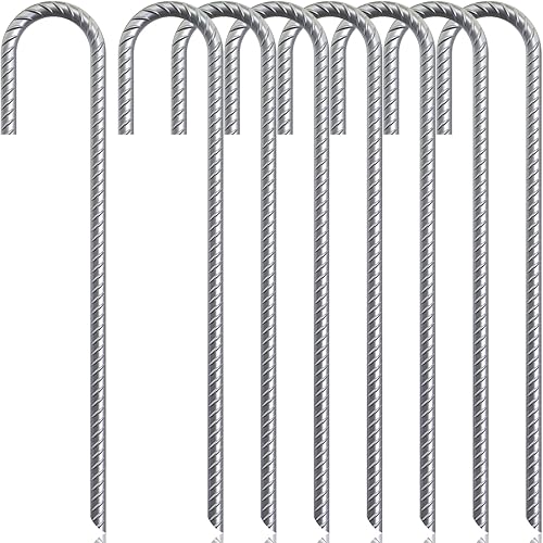 Estacas de barra de refuerzo J Hook de 12 y 16 pulgadas (negro o plateado), anclajes de suelo de calidad profesional resistentes para valla de