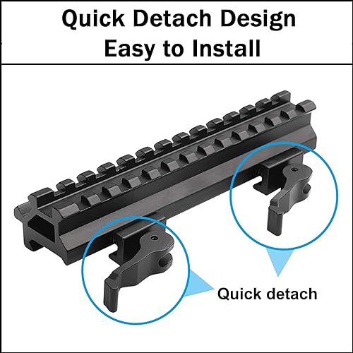 Miniatura 7 de 360 Tactical Soporte elevador Picatinny de 90 y 45 grados de alta resistencia con liberación rápida, para visores de puntos rojos y óptica, uso QD