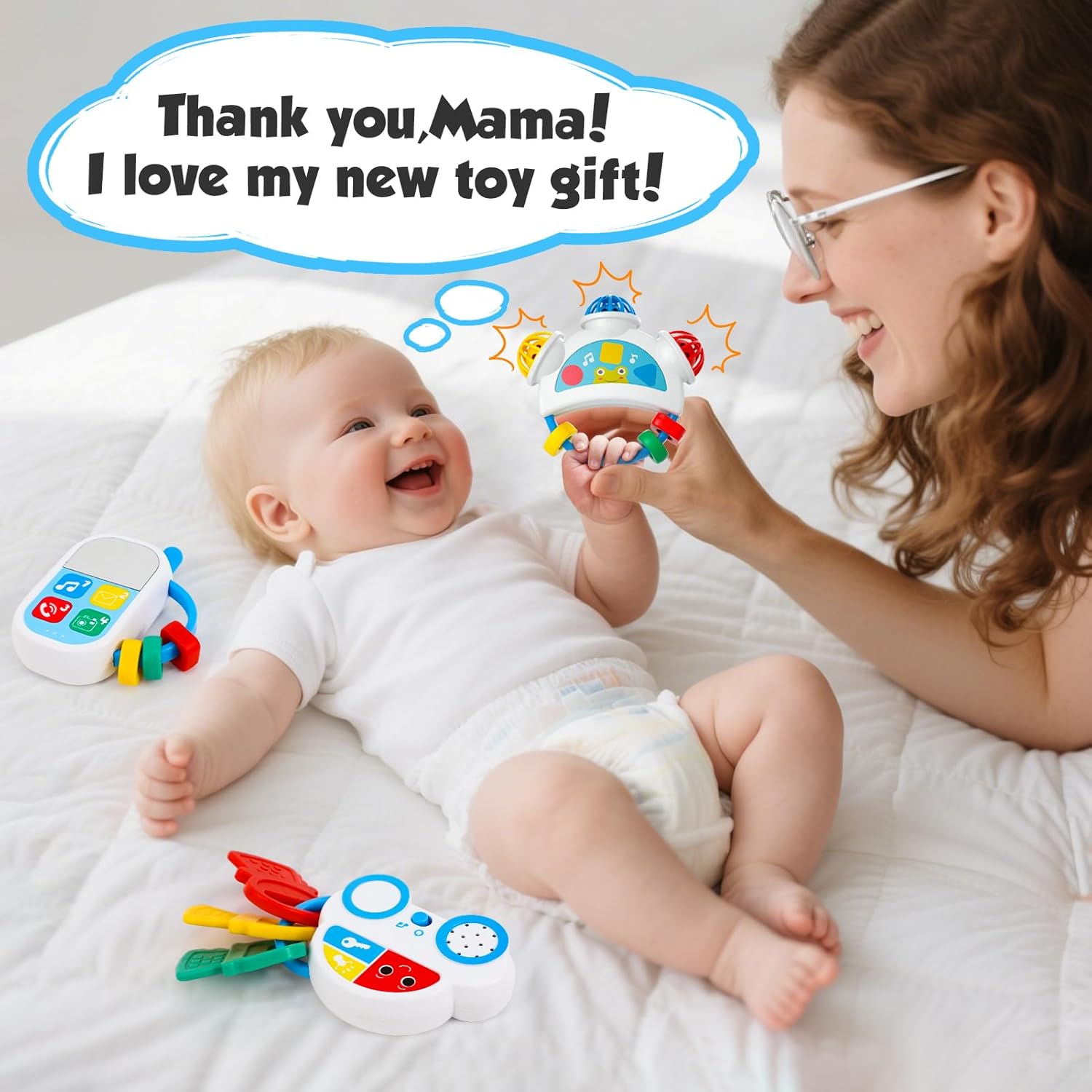 YGJT Baby Sensory Toys 0-6 Month, Baby Musical Rattle Teething Toys 3-6 Month, Early Educational Activity Travel Learning Toy 6-12 Months, Montessori Newborn Shower Gifts for 1 2 3 Year Old Boys Girls