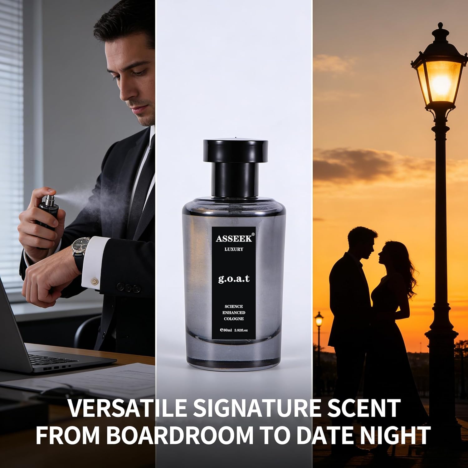 ASSEEK G.O.A.T Cologne for Man - 80ml/2.82 Fl Oz Woody Fougere Fragrance with Lemon Ginger Rose Cedar, Long-Lasting Science Enhanced Scent for Daily & Date Nights - Image 3